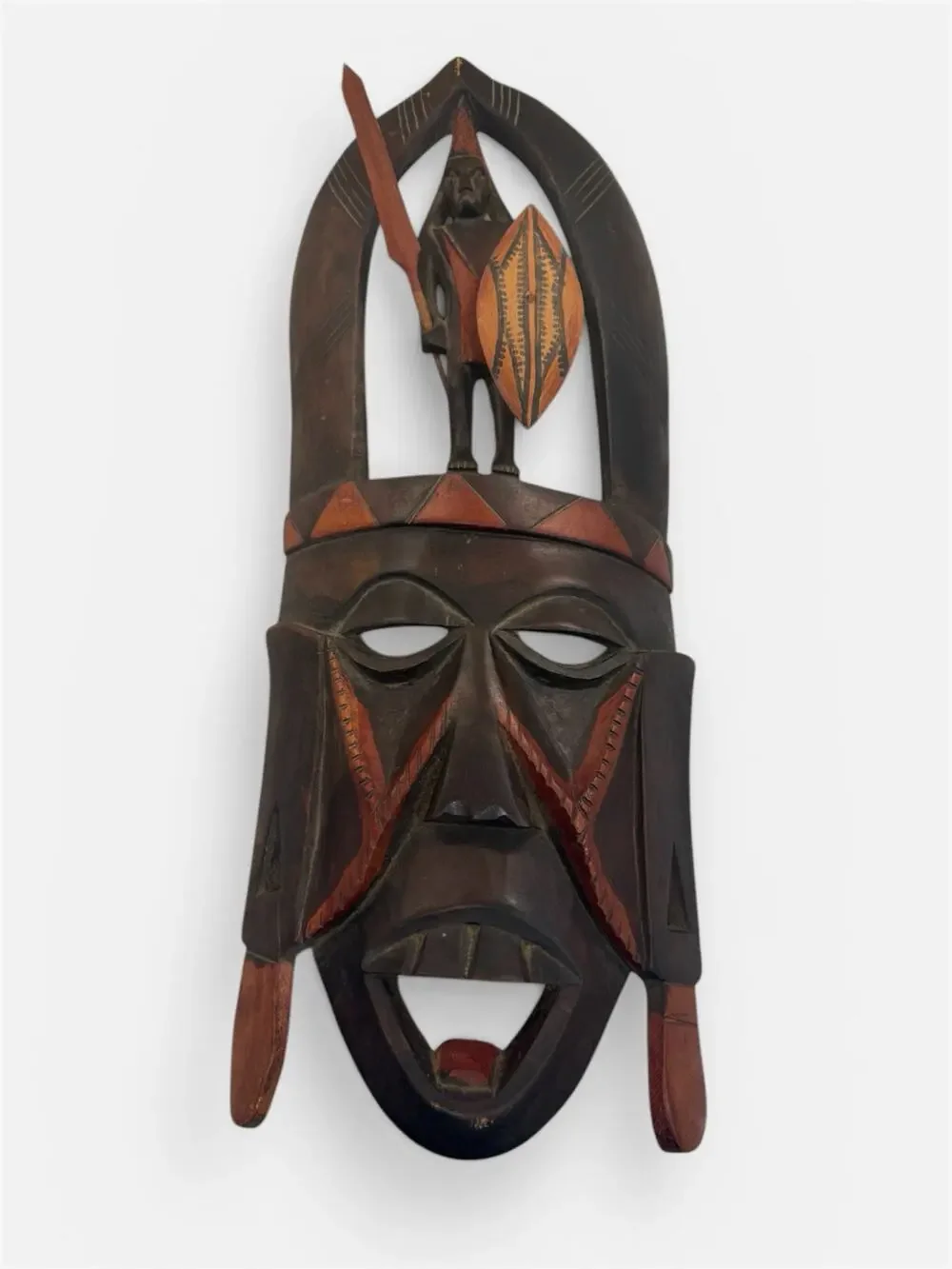 Vintage African Hand Carved Wooden Mask Statue 18.5